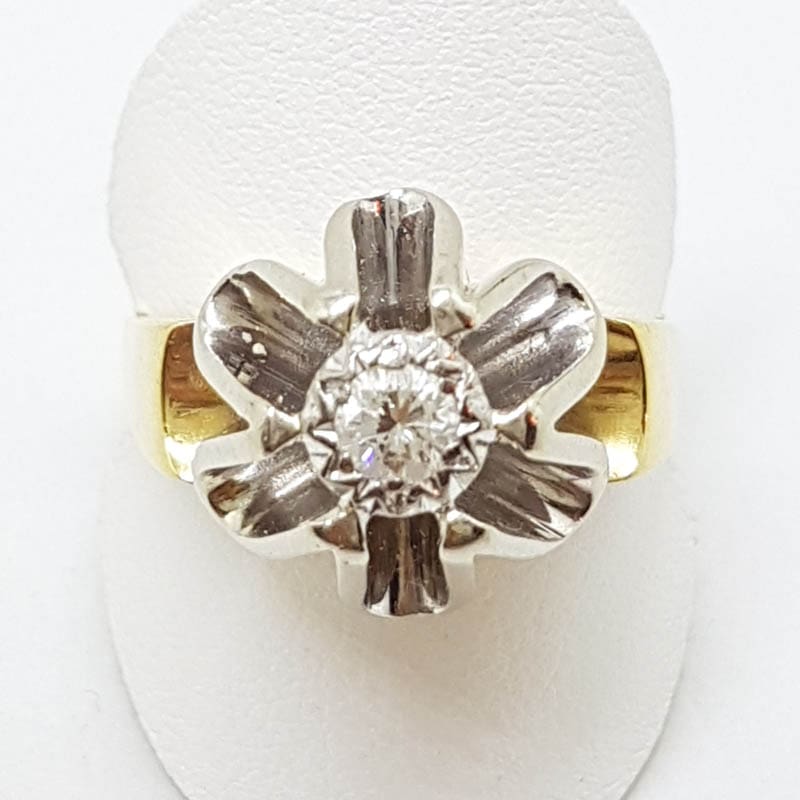 Very Unusual 18ct Gold & Platinum High set Diamond Ring - Heavy