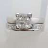 9ct White Gold 4 Princess Cut Square Diamond Engagement Ring with Channel Set Diamond Wedding Ring