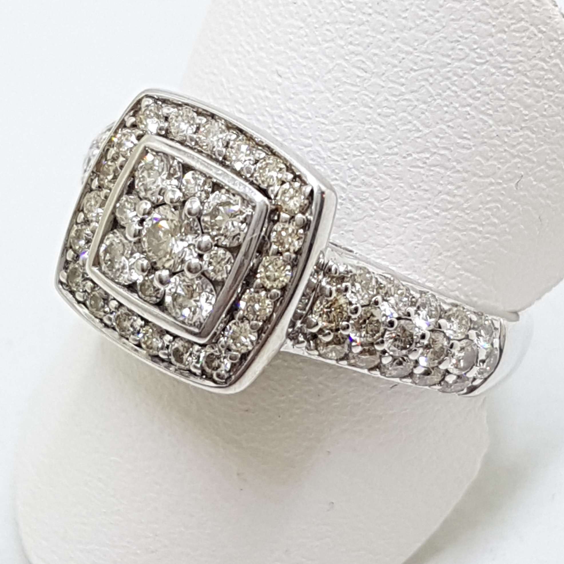 9ct White Gold Square Cluster Diamond Engagement / Dress Ring