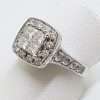 9ct White Gold Square High Set Cluster Diamond Engagement / Dress Ring