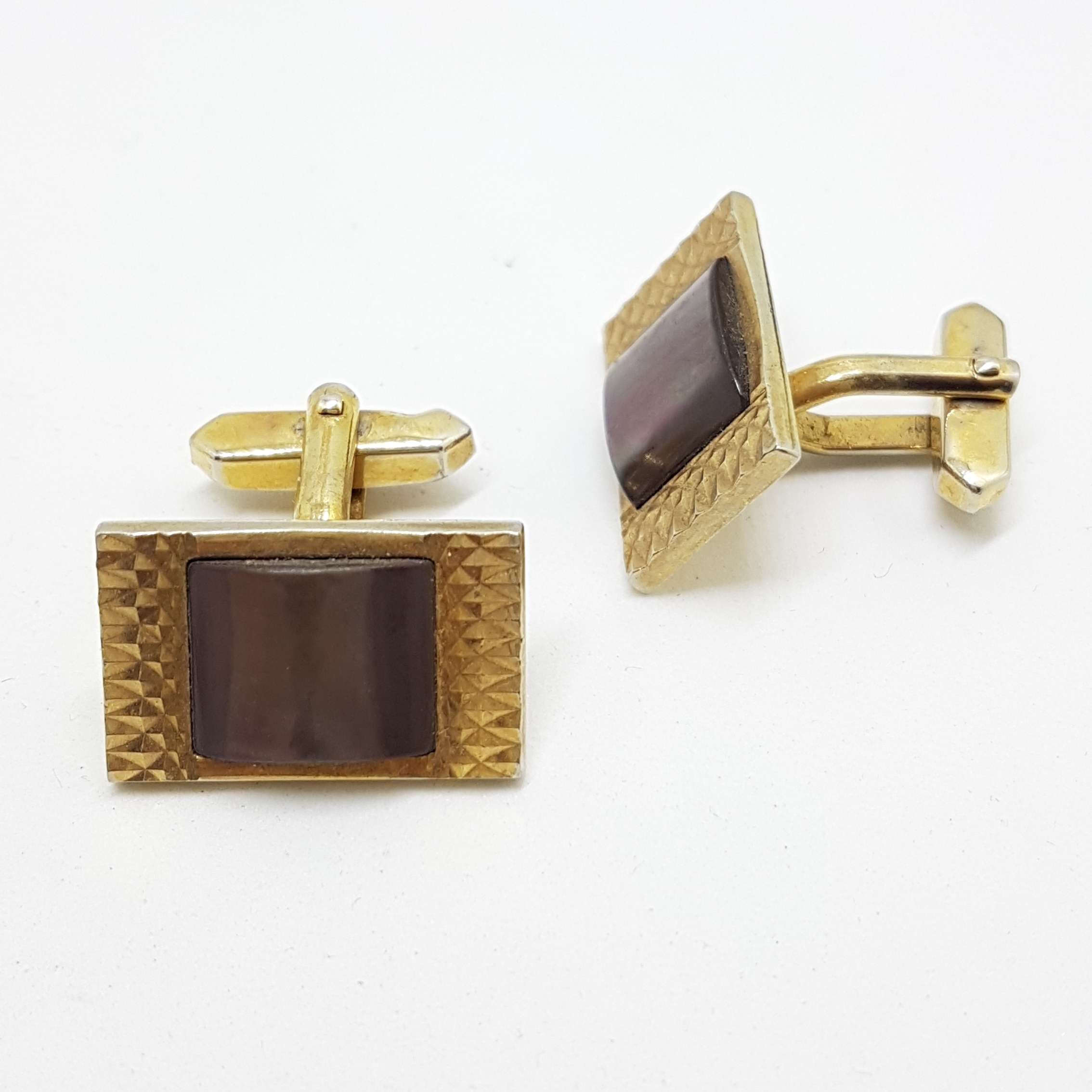 Vintage Costume Gold Plated Cufflinks - Rectangular - Mother of Pearl