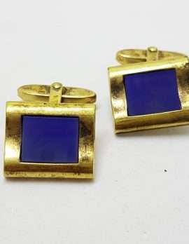 Vintage Costume Gold Plated Cufflinks - Rectangular - Lapis Lazuli