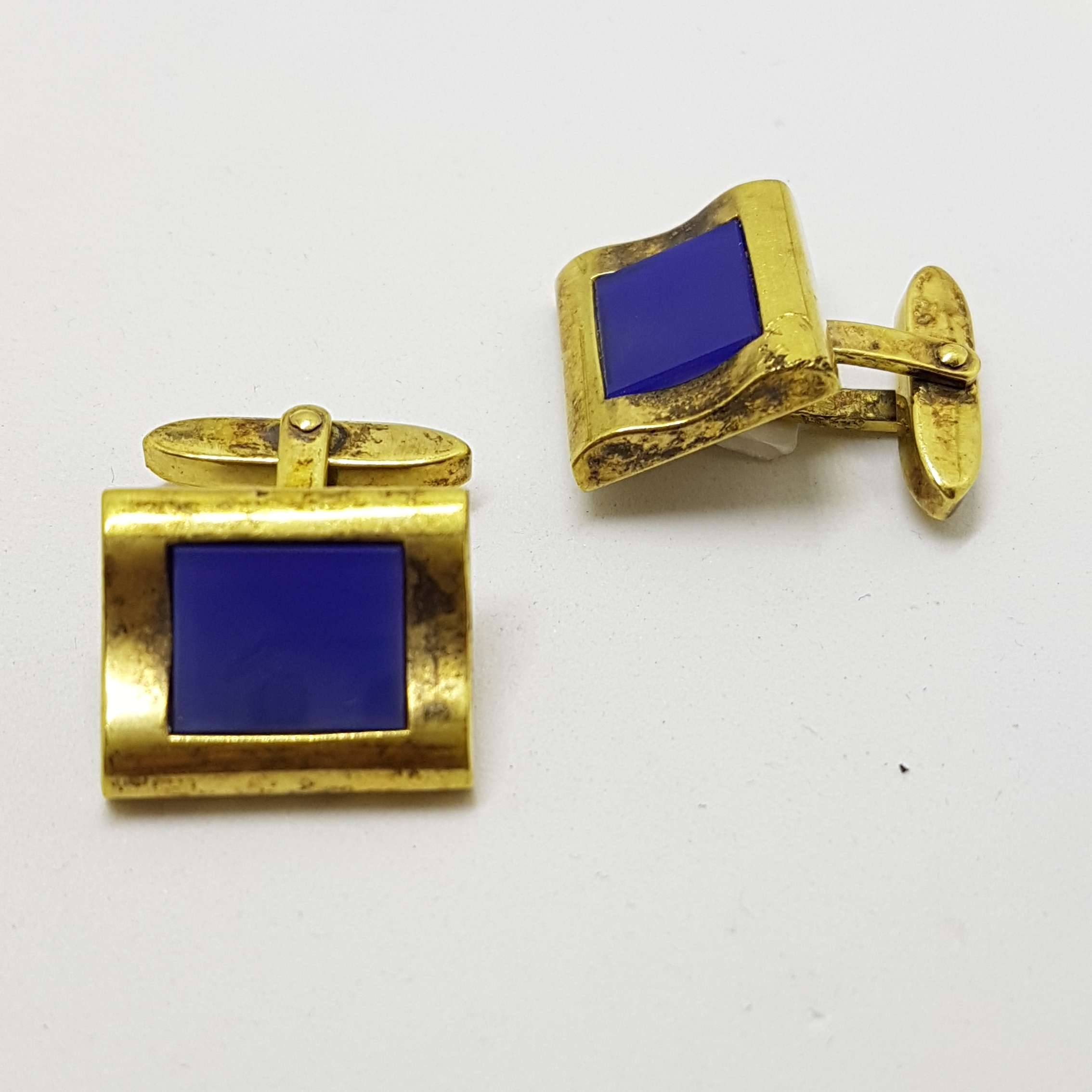 20200901_131334 Vintage Costume Gold Plated Cufflinks - Rectangular - Lapis Lazuli