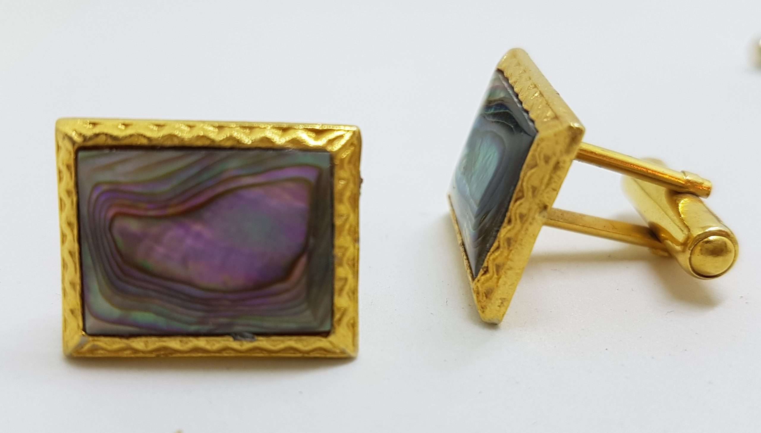 20200901_131413 Vintage Costume Gold Plated Cufflinks - Rectangular - Paua Shell