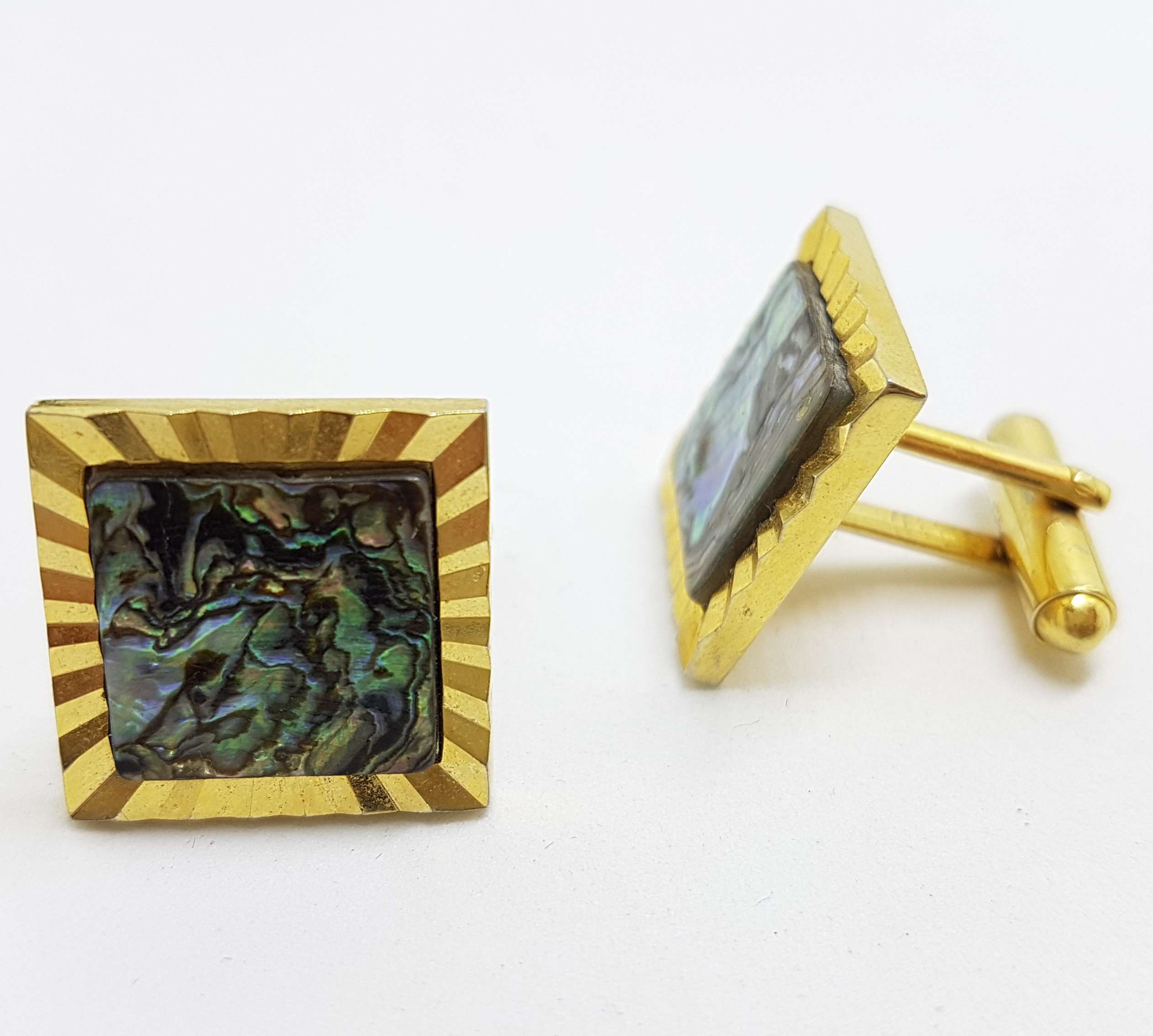 20200901_131443 Vintage Costume Gold Plated Cufflinks - Square - Paua Shell
