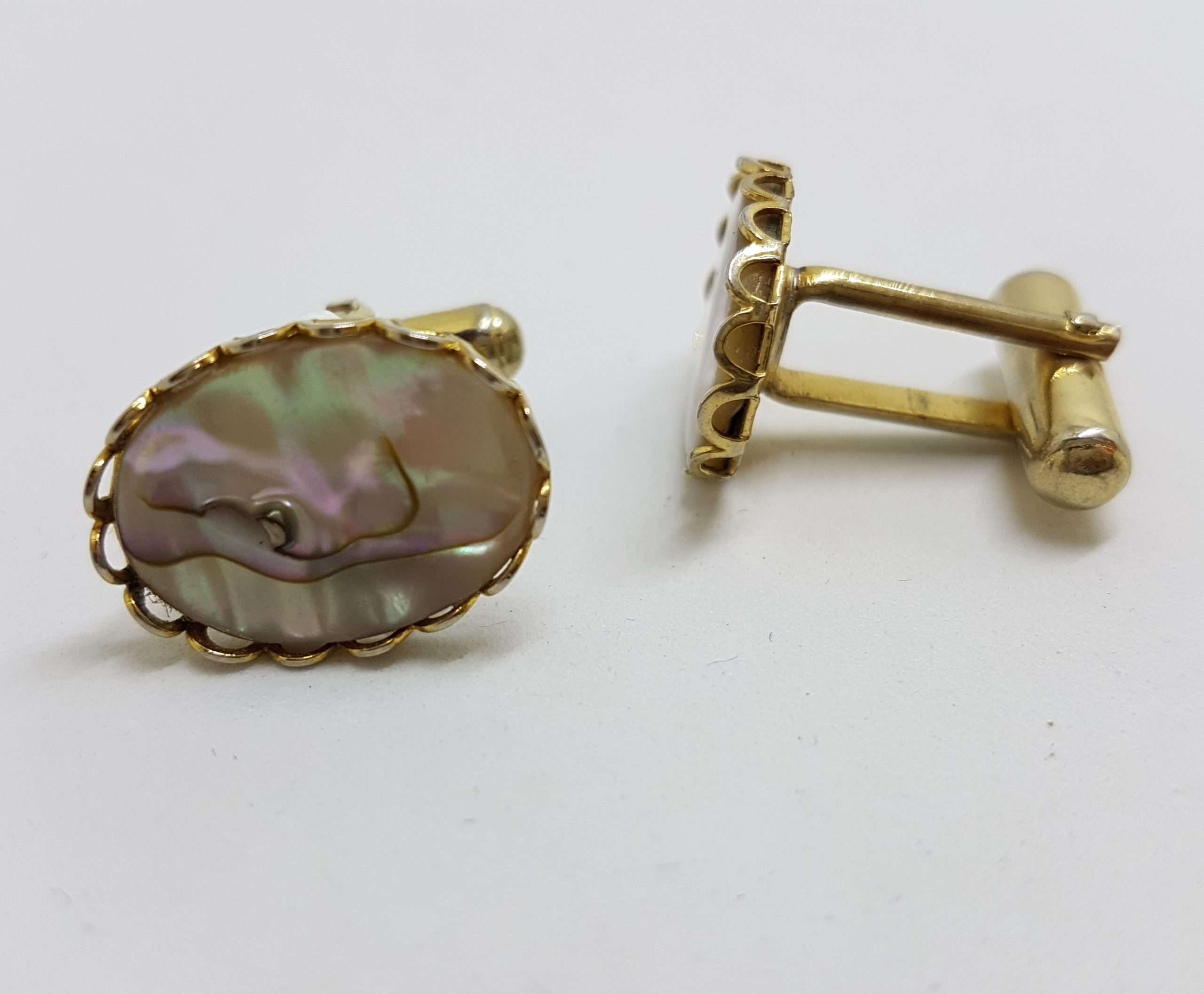 20200901_131515 Vintage Costume Gold Plated Cufflinks - Oval - Paua Shell