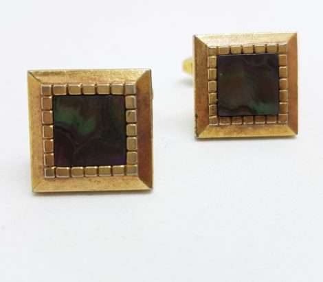 Vintage Costume Gold Plated Cufflinks - Square - Paua Shell