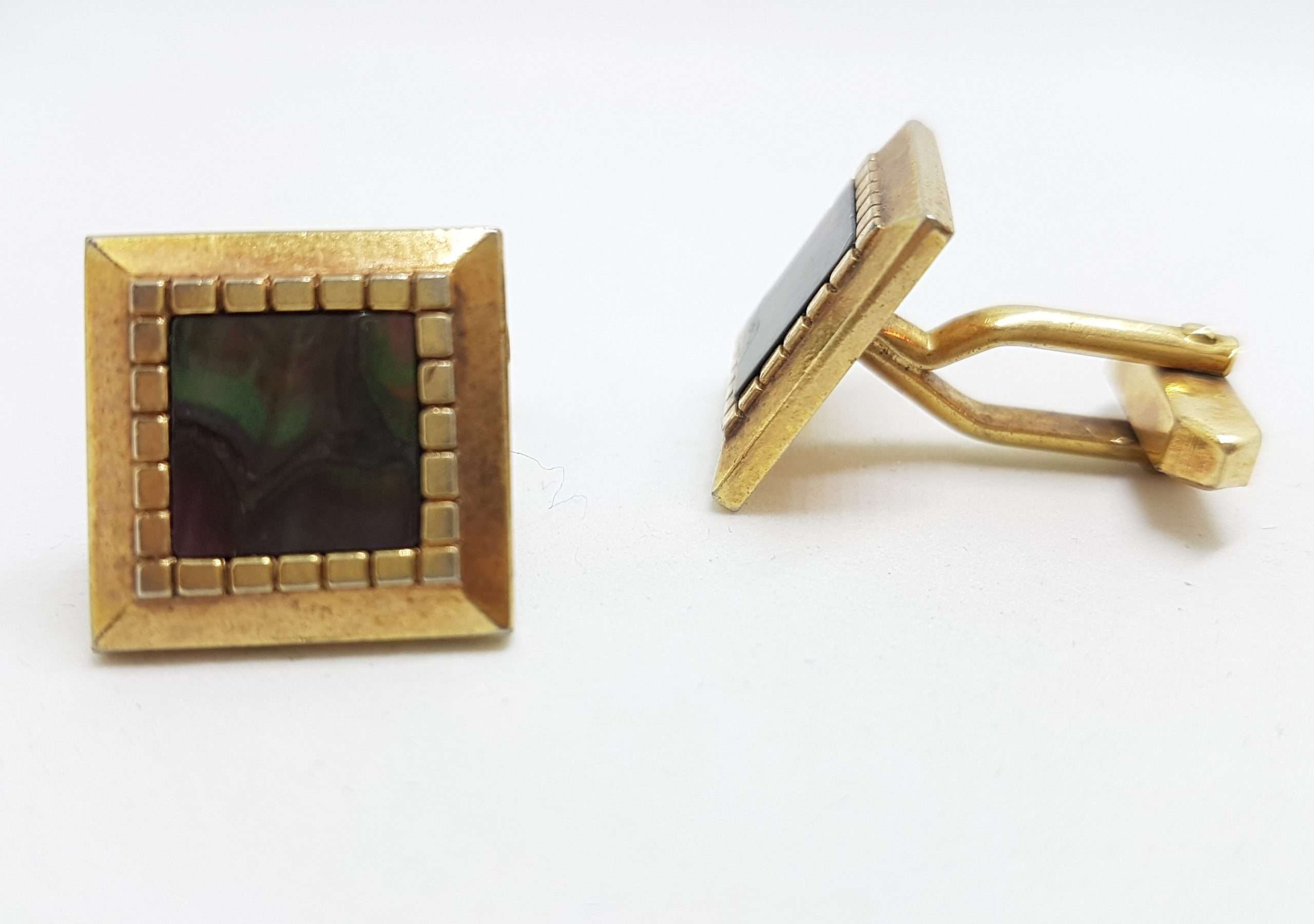 20200901_131543 Vintage Costume Gold Plated Cufflinks - Square - Paua Shell