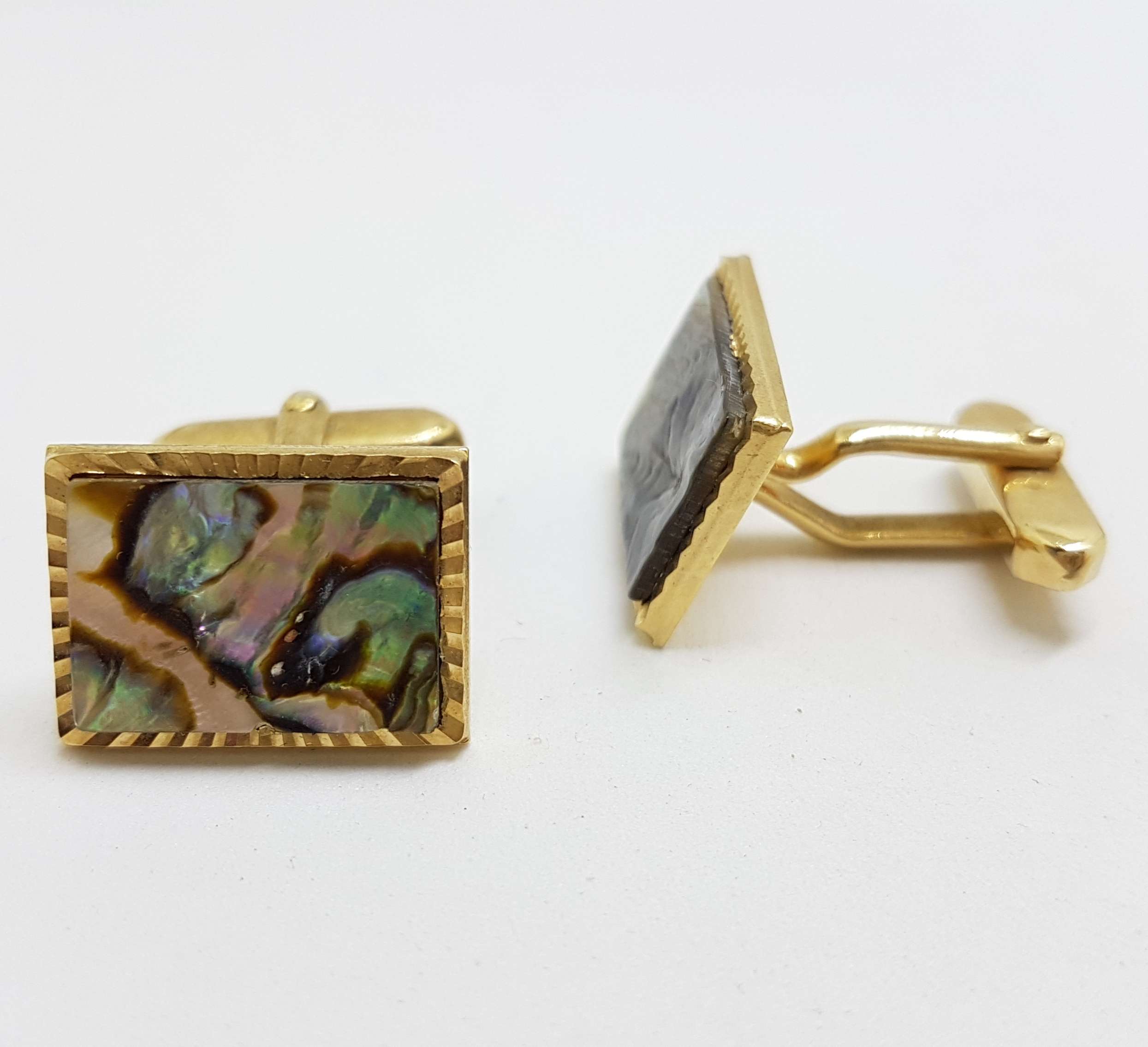 20200901_131612 Vintage Costume Gold Plated Cufflinks - Rectangular - Paua Shell