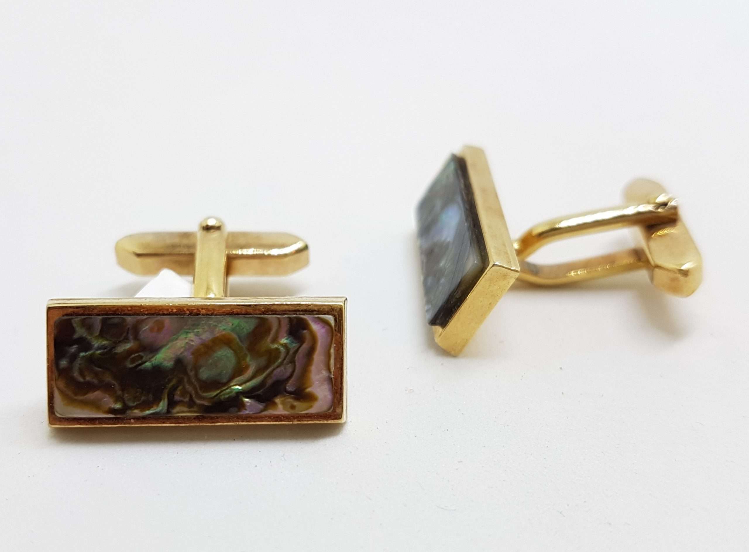 20200901_131641 Vintage Costume Gold Plated Cufflinks - Rectangular - Paua Shell
