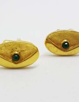 Vintage Costume Gold Plated Cufflinks - Oval - Green