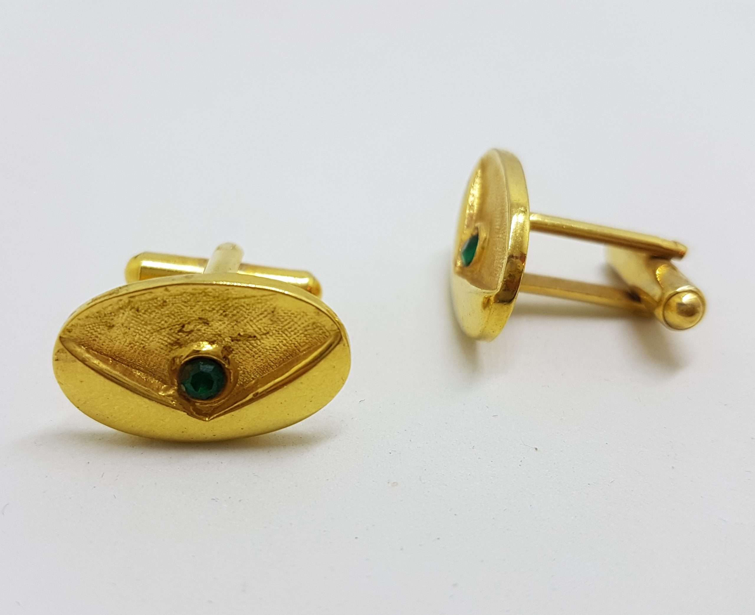 20200901_131708 Vintage Costume Gold Plated Cufflinks - Oval - Green