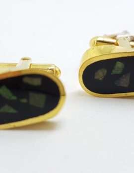 Vintage Costume Gold Plated Cufflinks - Oval - Opal Chips