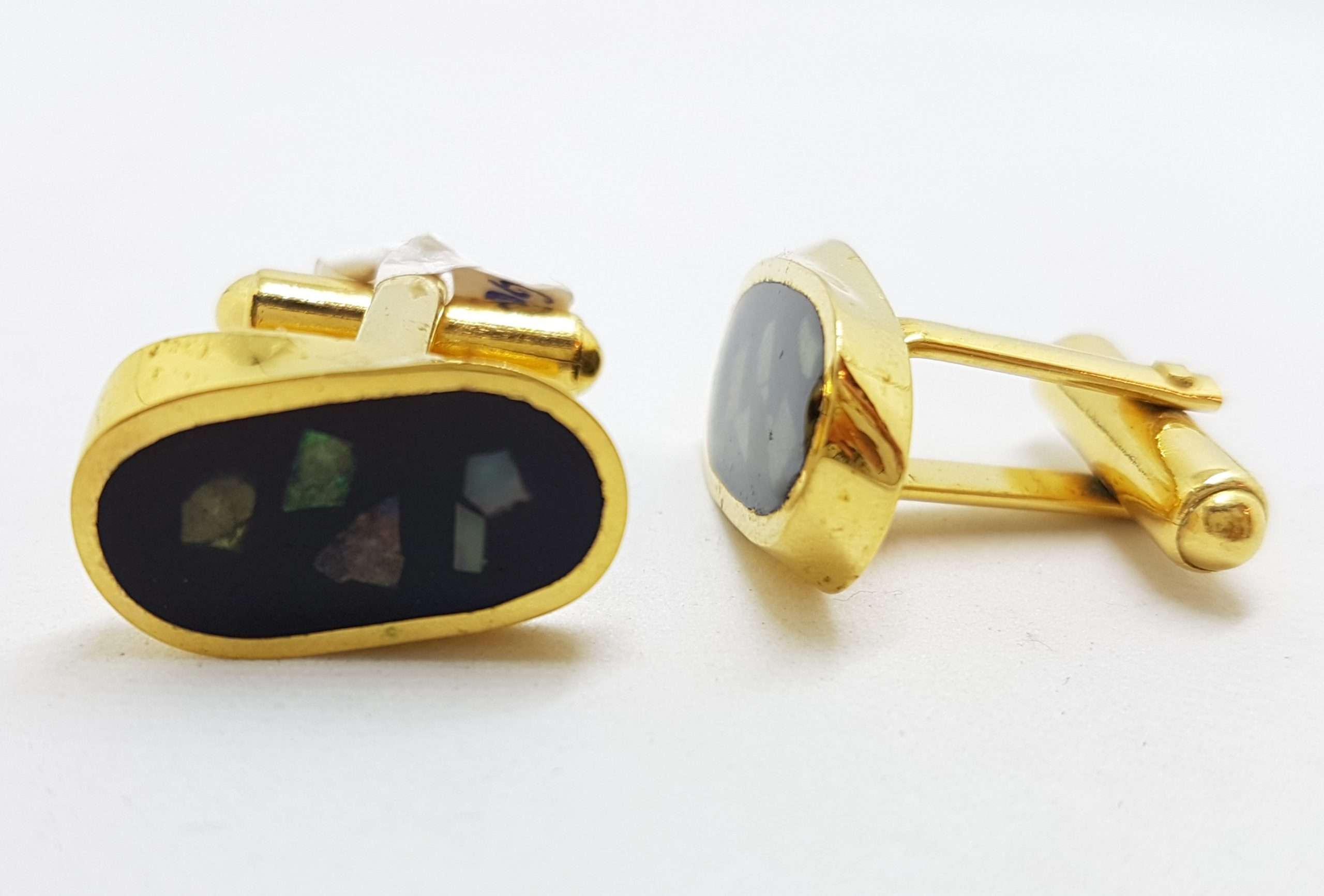 20200901_131738 Vintage Costume Gold Plated Cufflinks - Oval - Opal Chips
