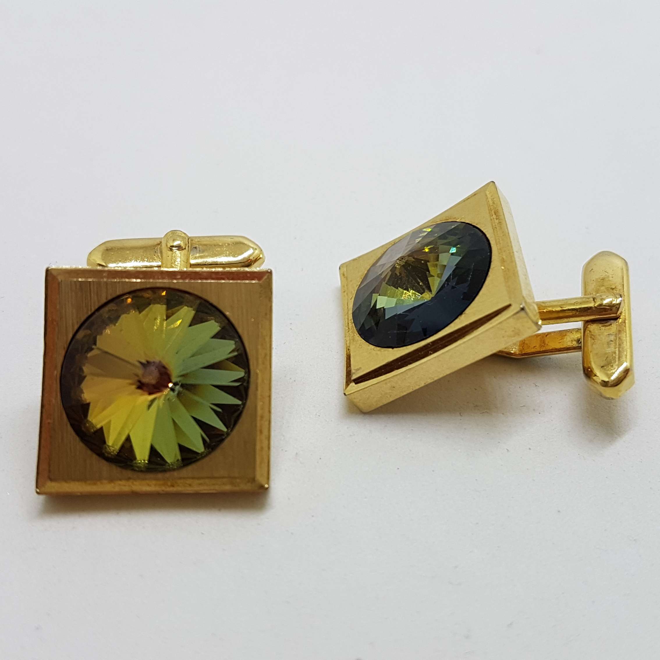 20200901_131821 Vintage Costume Gold Plated Cufflinks - Square - Green Mystic