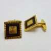 Vintage Costume Gold Plated Cufflinks - Square - Patterned with Brown