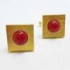 Vintage Costume Gold Plated Cufflinks - Square - Red