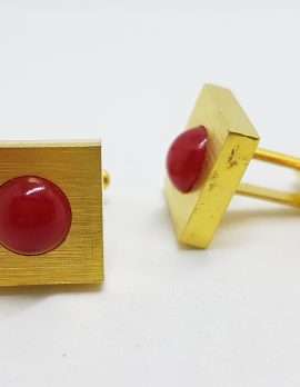 Vintage Costume Gold Plated Cufflinks - Square - Red