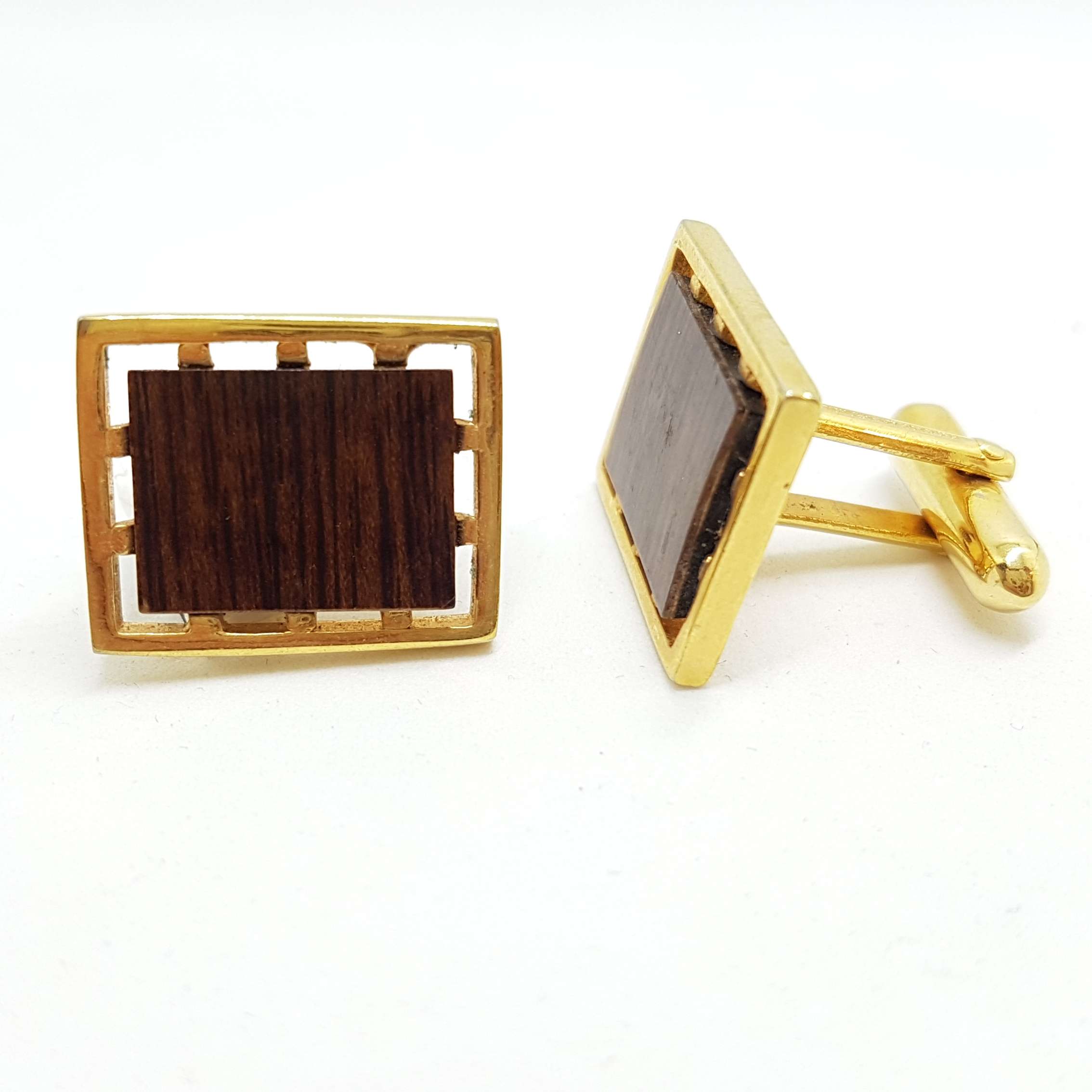 20200901_132021 Vintage Costume Gold Plated Cufflinks - Rectangular - Brown