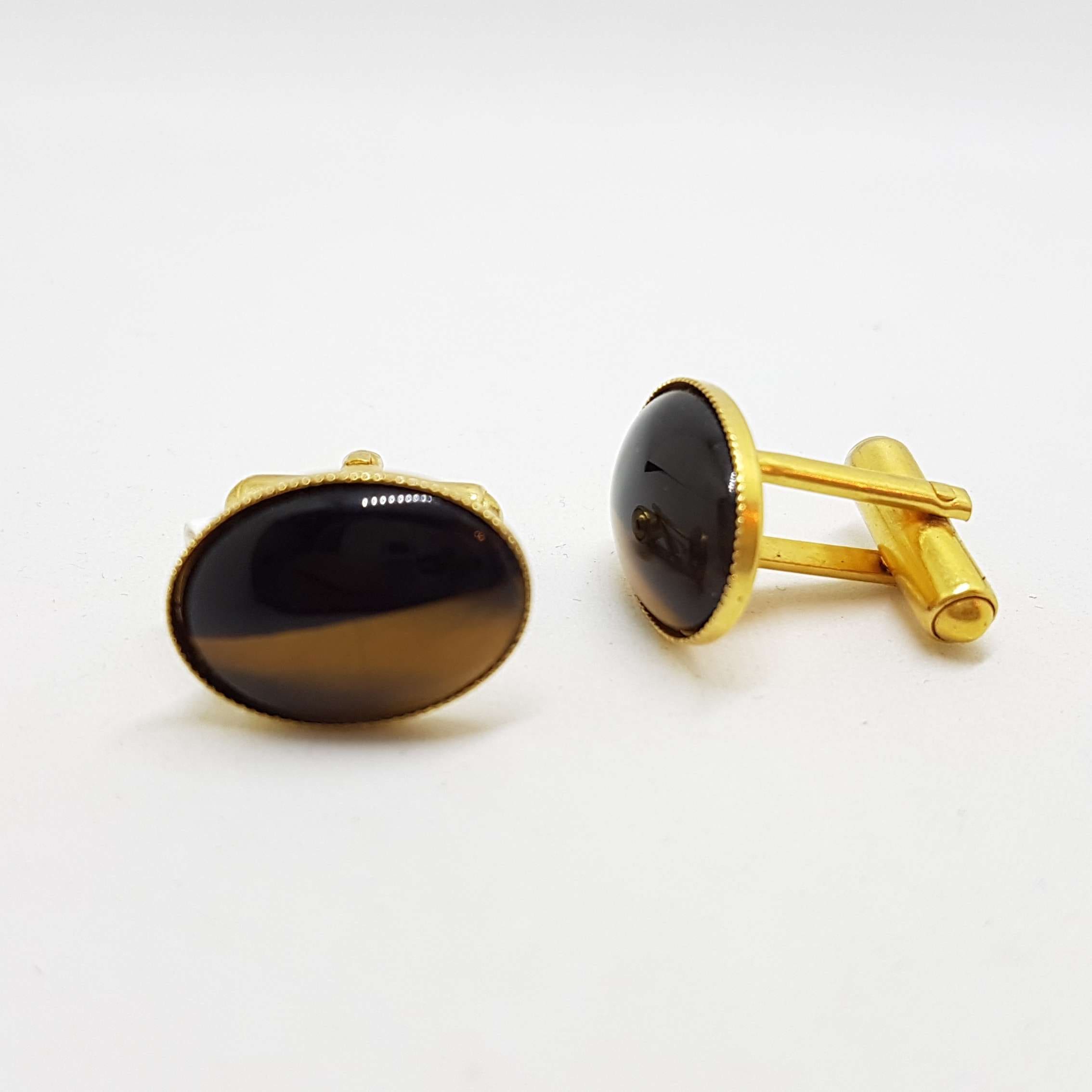 20200901_132034 Vintage Costume Gold Plated Cufflinks - Oval - Tiger Eye
