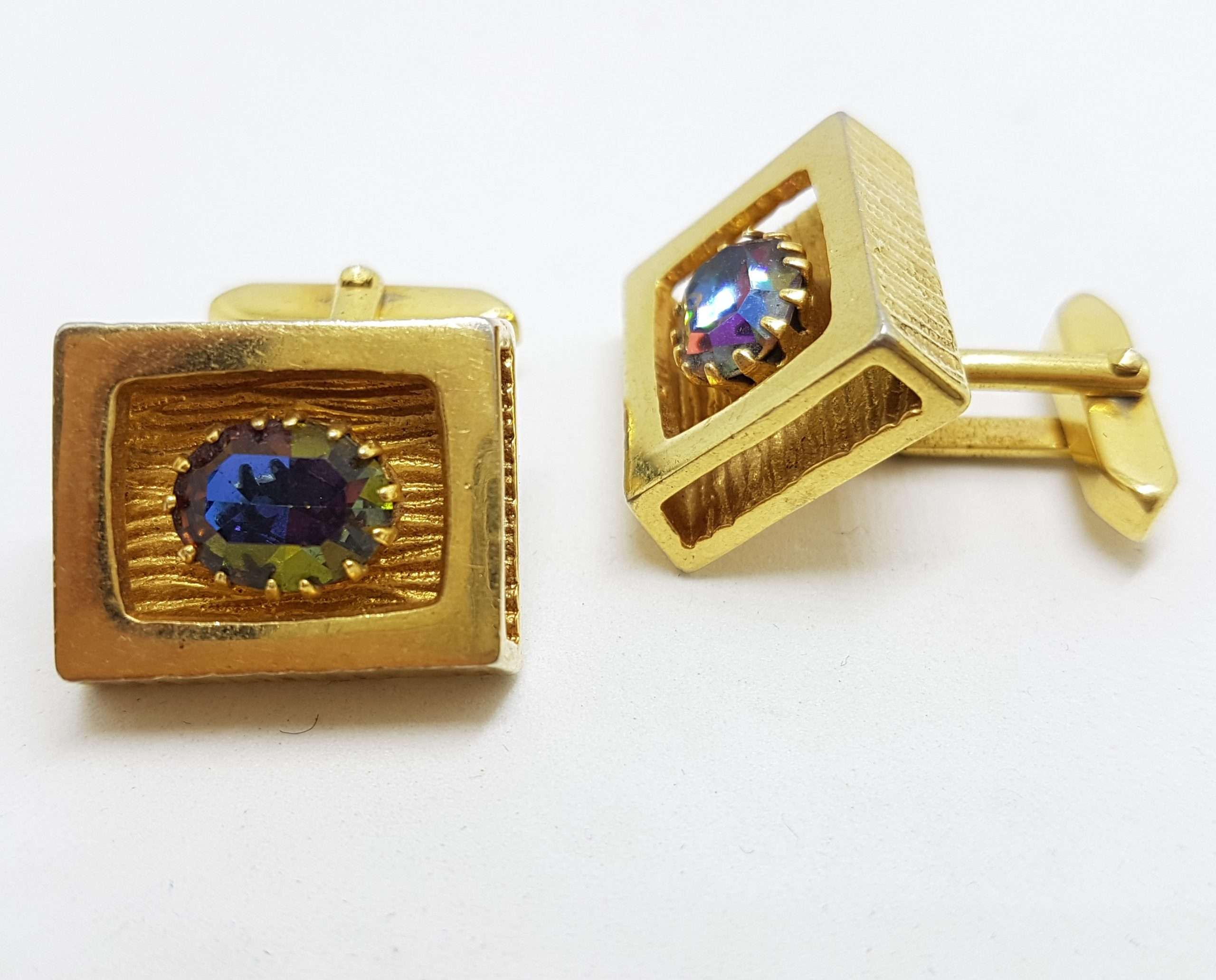 20200901_132149 Vintage Costume Gold Plated Cufflinks - Rectangular - Blue