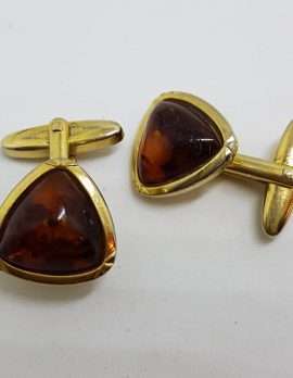 Vintage Costume Gold Plated Cufflinks – Triangular – Brown