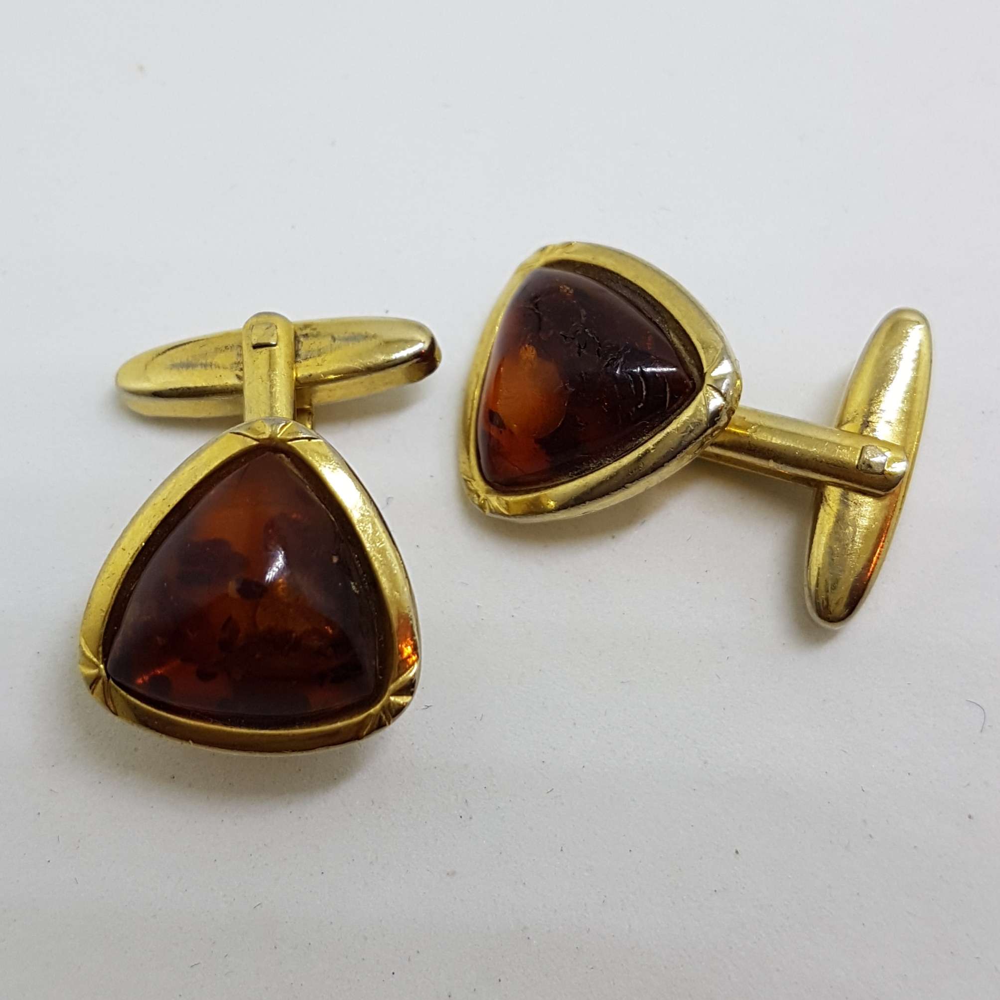Vintage Costume Gold Plated Cufflinks – Triangular – Brown