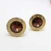 Vintage Costume Gold Plated Cufflinks – Round – Patterned Brown