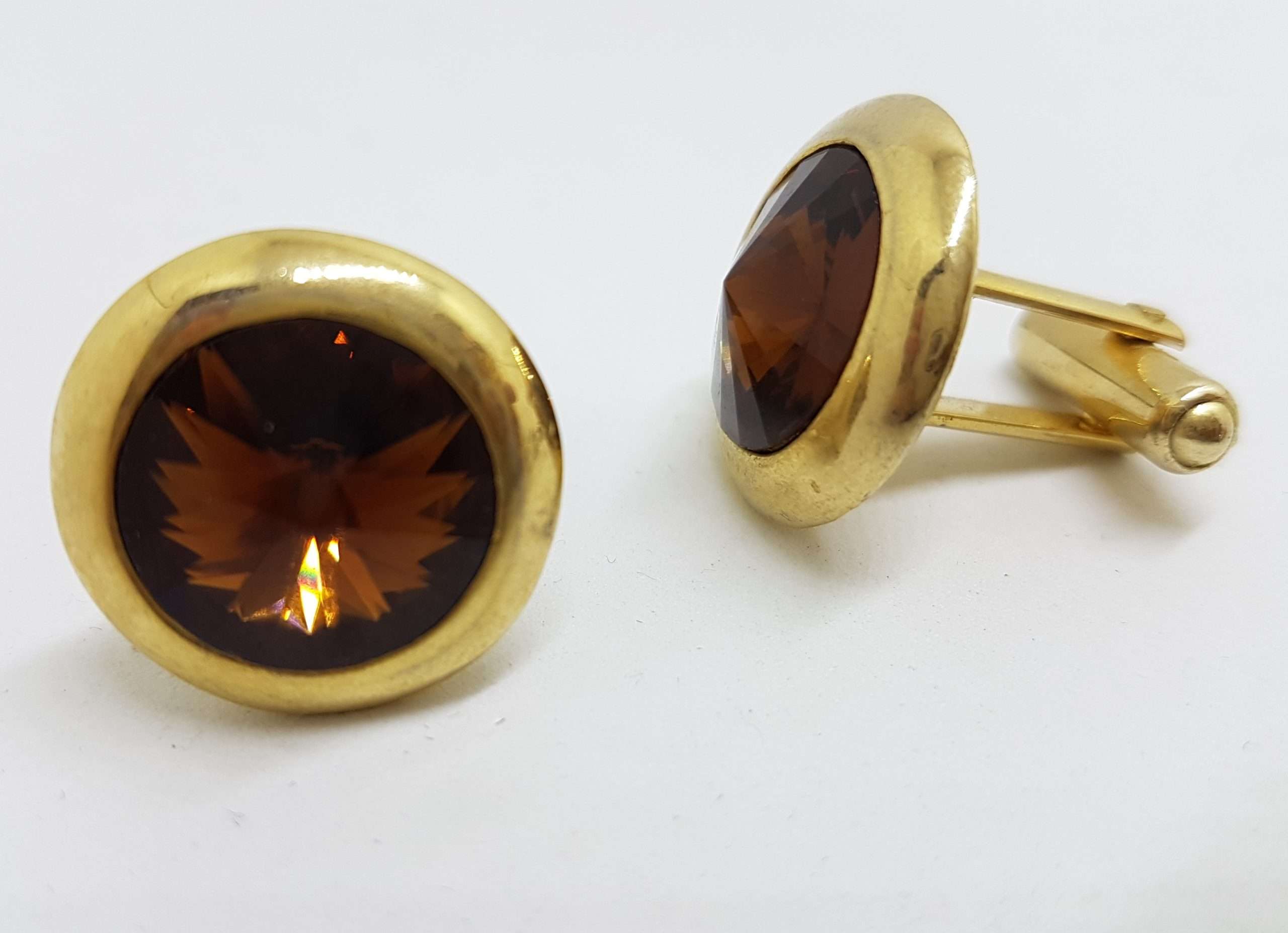 20200901_132419 Vintage Costume Gold Plated Cufflinks – Round – Patterned Brown