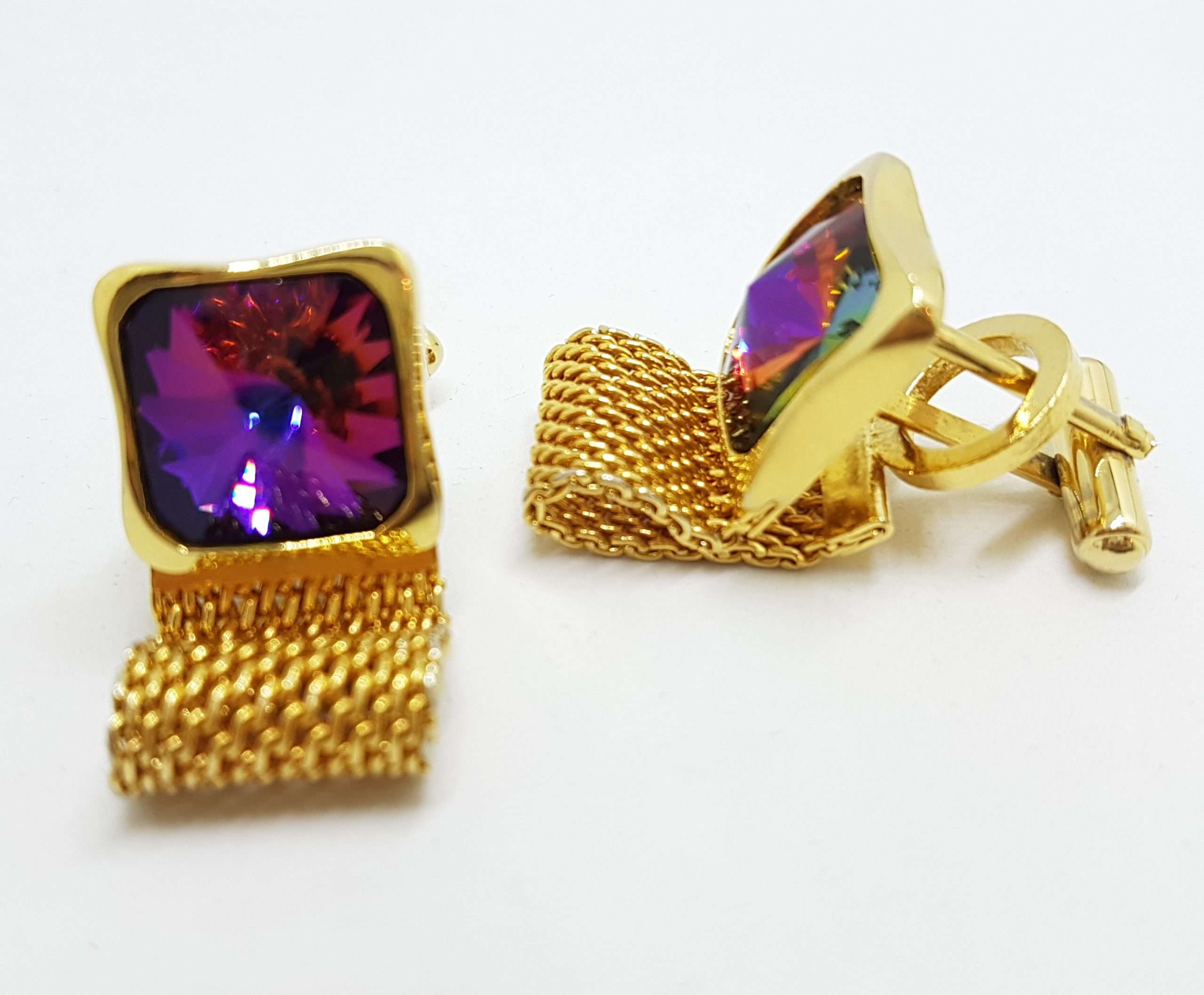 Vintage Costume Gold Plated Cufflinks – Large Square Mystic Purple