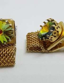 Vintage Costume Gold Plated Cufflinks – Round - Large Yellow Mystic