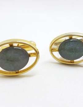 Vintage Costume Gold Plated Cufflinks – Oval - Blue / Green