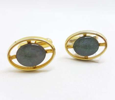 Vintage Costume Gold Plated Cufflinks – Oval - Blue / Green