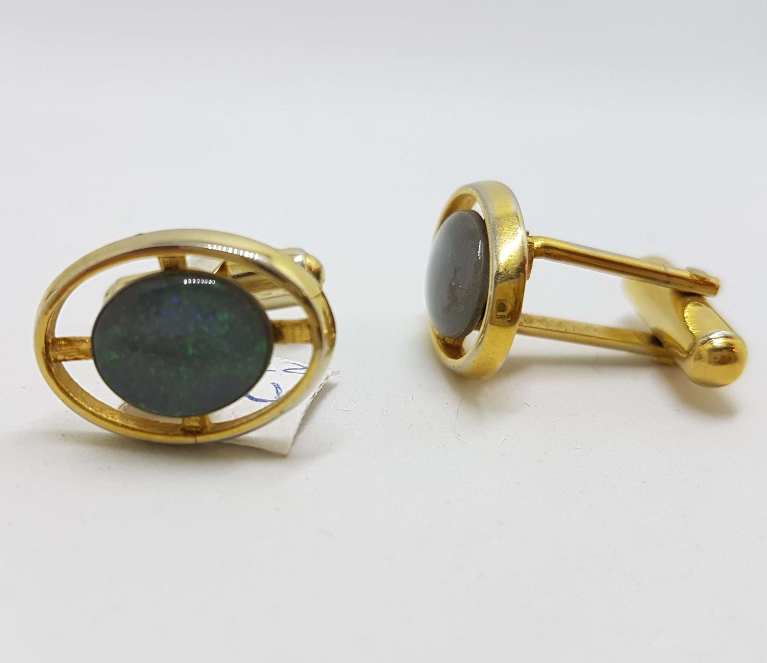 20200901_132939 Vintage Costume Gold Plated Cufflinks – Oval - Blue / Green