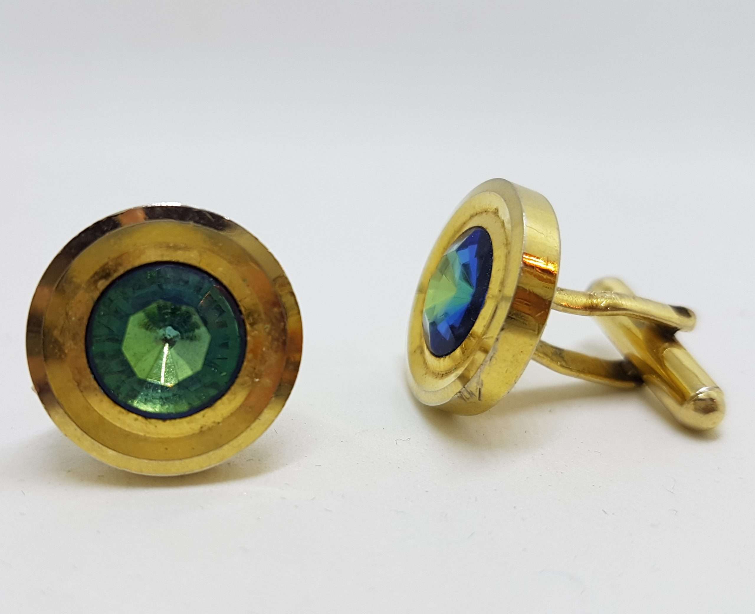 20200901_202256 Vintage Costume Gold Plated Cufflinks – Round – Green Mystic