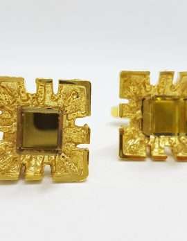 Vintage Costume Gold Plated Cufflinks – Square – Brown