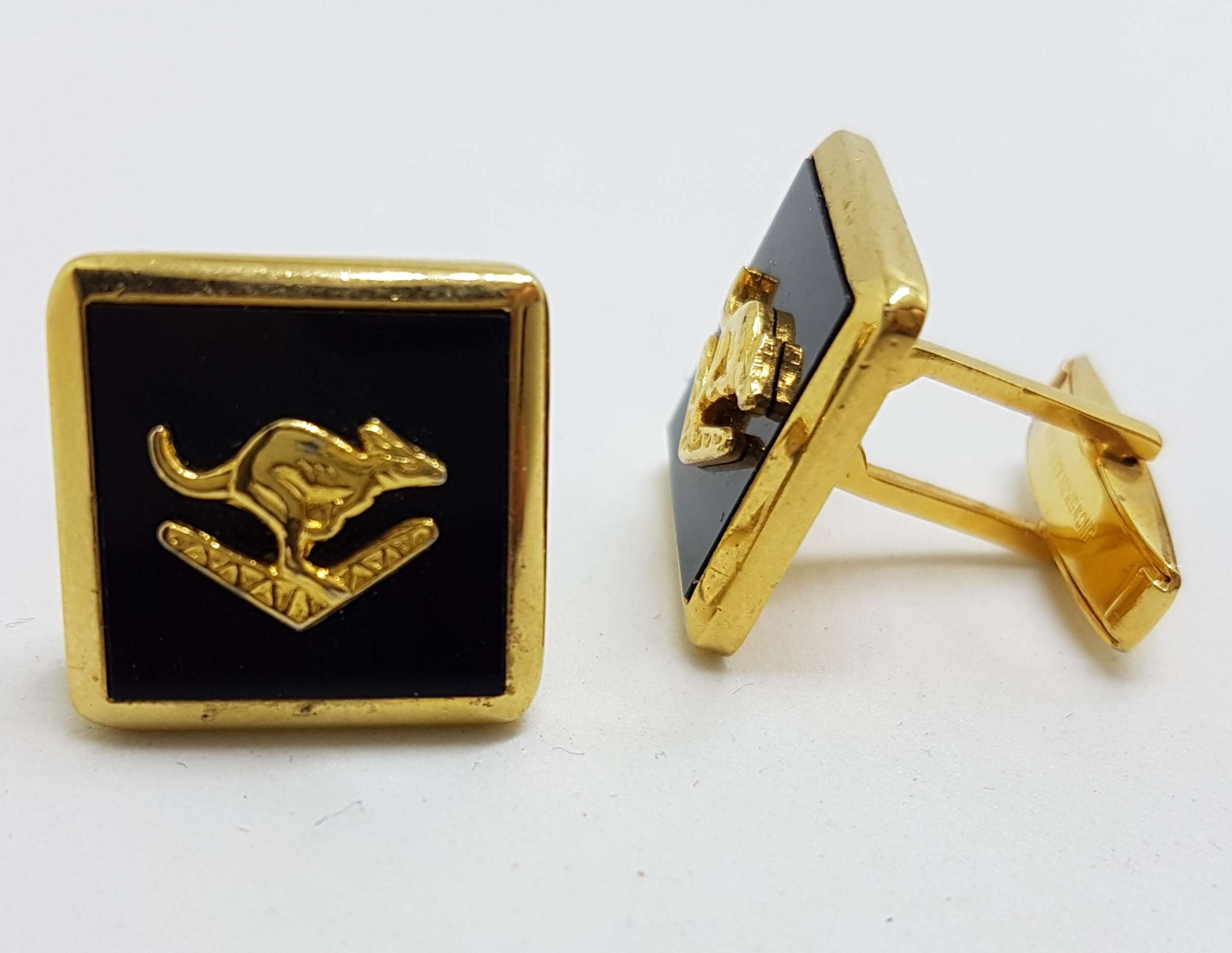 20200901_203234 Vintage Costume Gold Plated Cufflinks – Black Square - Kangaroo on Boomerang