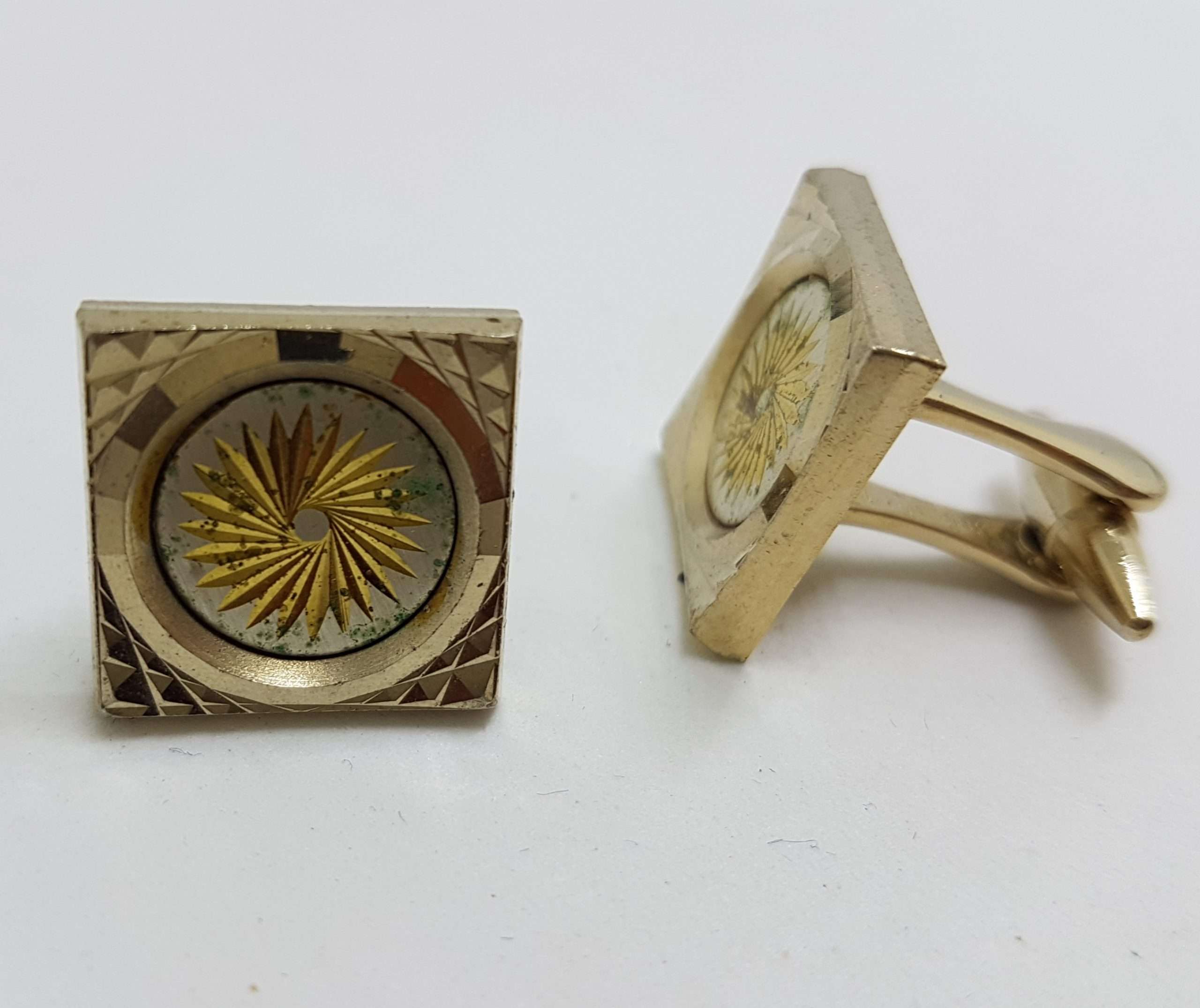 20200901_203449 Vintage Costume Silver Plated Cufflinks – Square - Hobnail Pattern