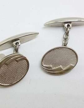 Vintage Costume Silver Plated Cufflinks – Oval - Patterned