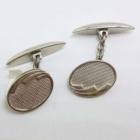 Vintage Costume Silver Plated Cufflinks – Oval - Patterned