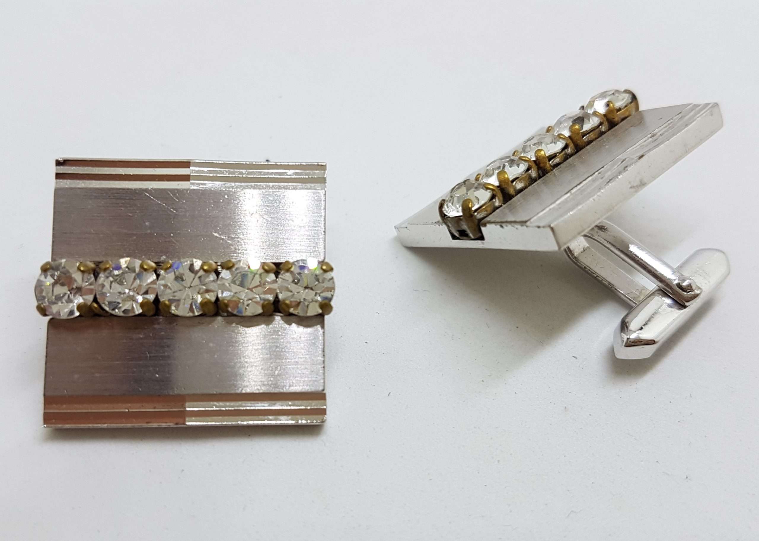 20200901_203836 Vintage Costume Silver Plated Cufflinks - Large Square - Rhinestone