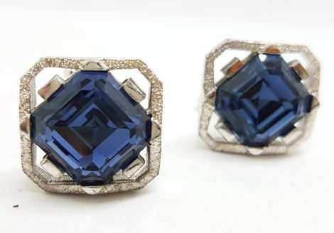 Vintage Costume Silver Plated Cufflinks - Large Square - Blue