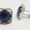 Vintage Costume Silver Plated Cufflinks - Large Square - Blue