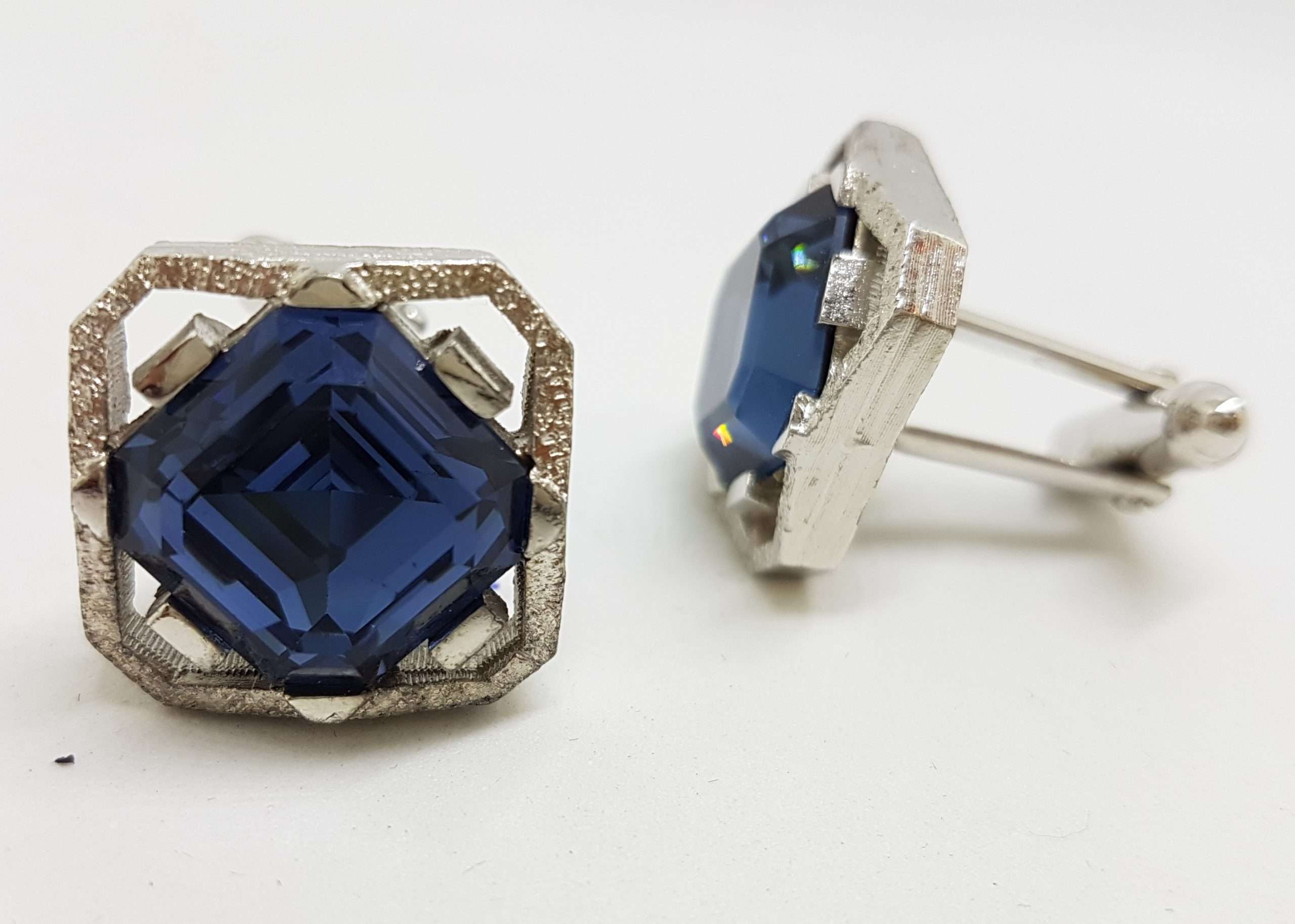 20200901_203948 Vintage Costume Silver Plated Cufflinks - Large Square - Blue