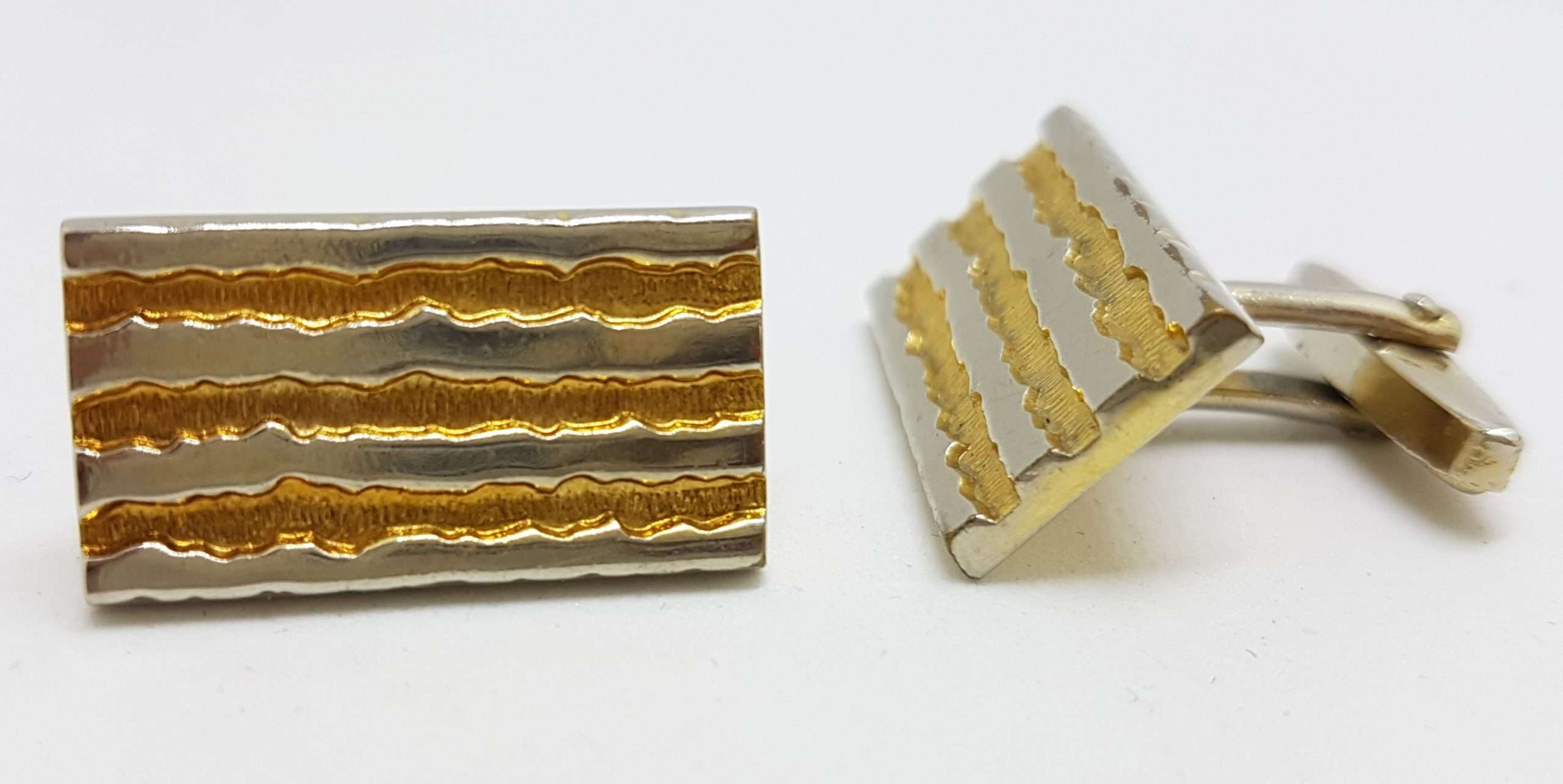 Vintage Costume Gold Plated Cufflinks - Rectangular - Line Design