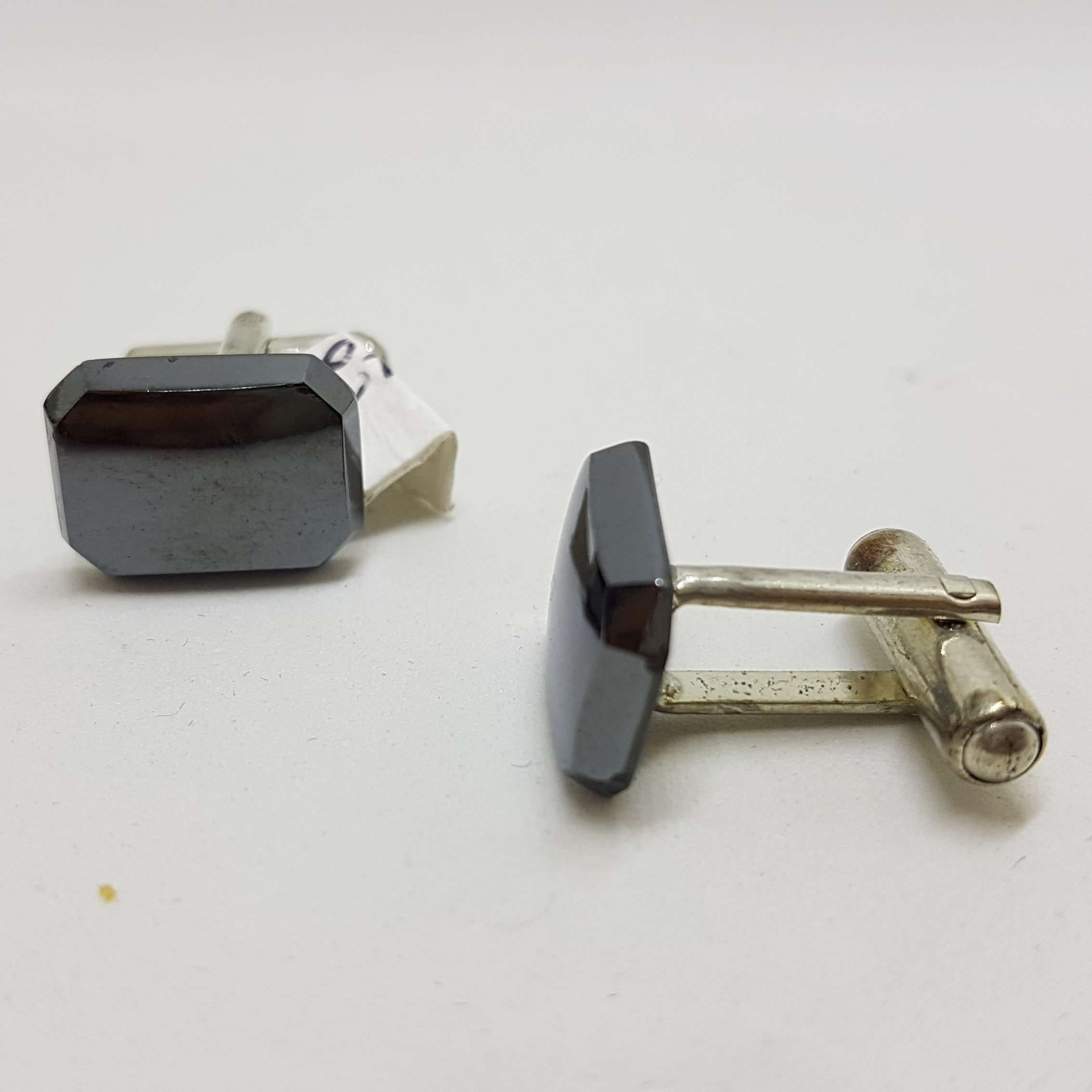 20200901_204120 Vintage Costume Silver Plated Cufflinks - Rectangular - Iron Ore / Hematite