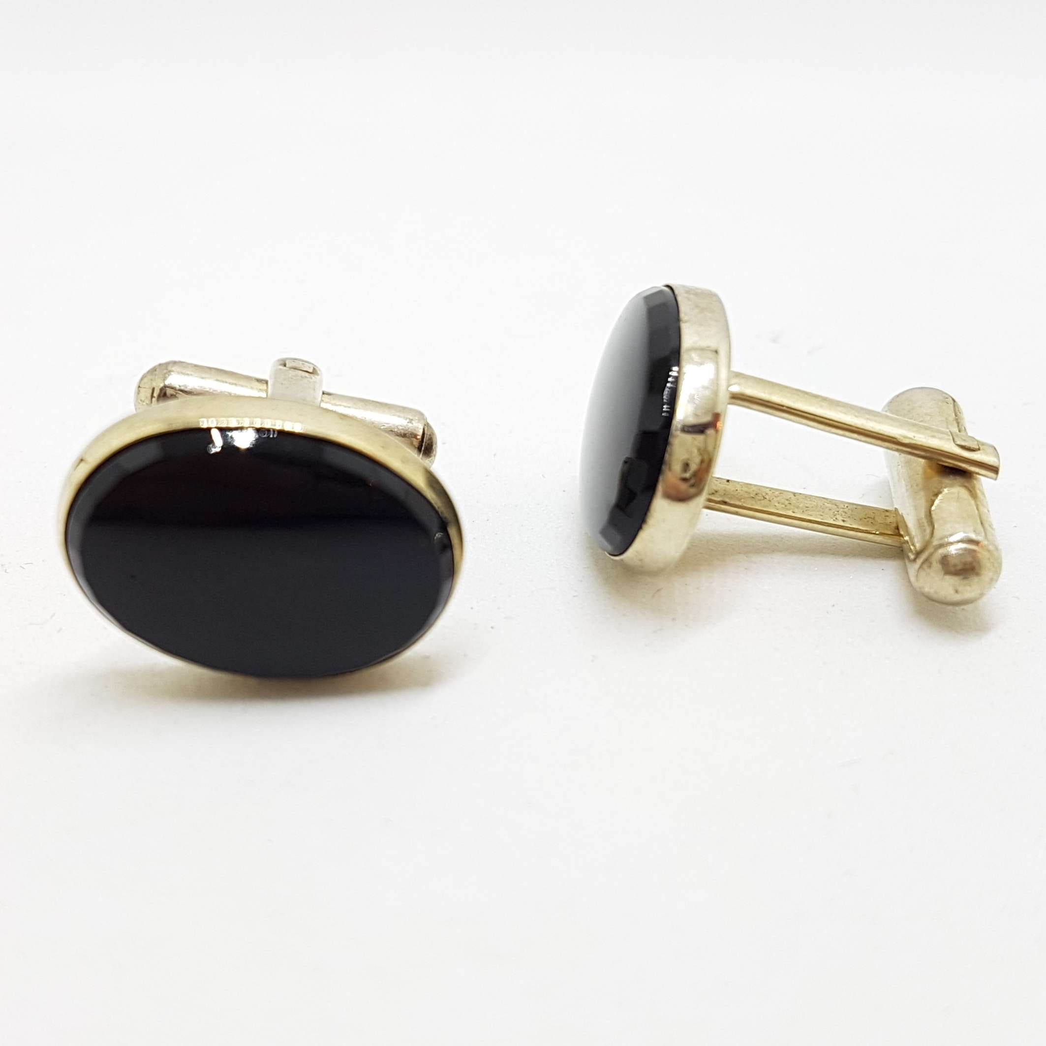 Vintage Costume Gold Plated Cufflinks - Oval - Black