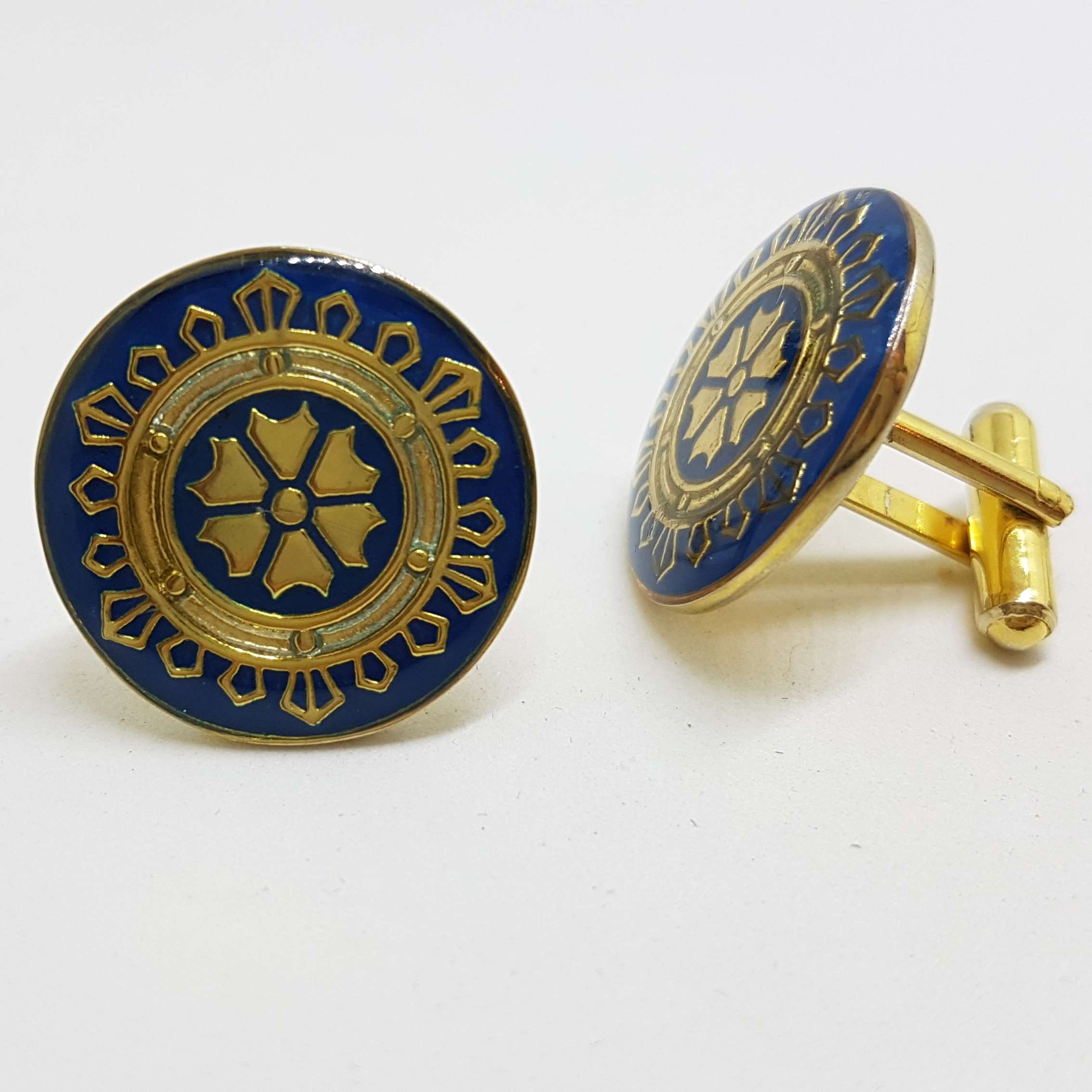 20200901_204331 Vintage Costume Gold Plated Cufflinks - Round - Blue & Gold