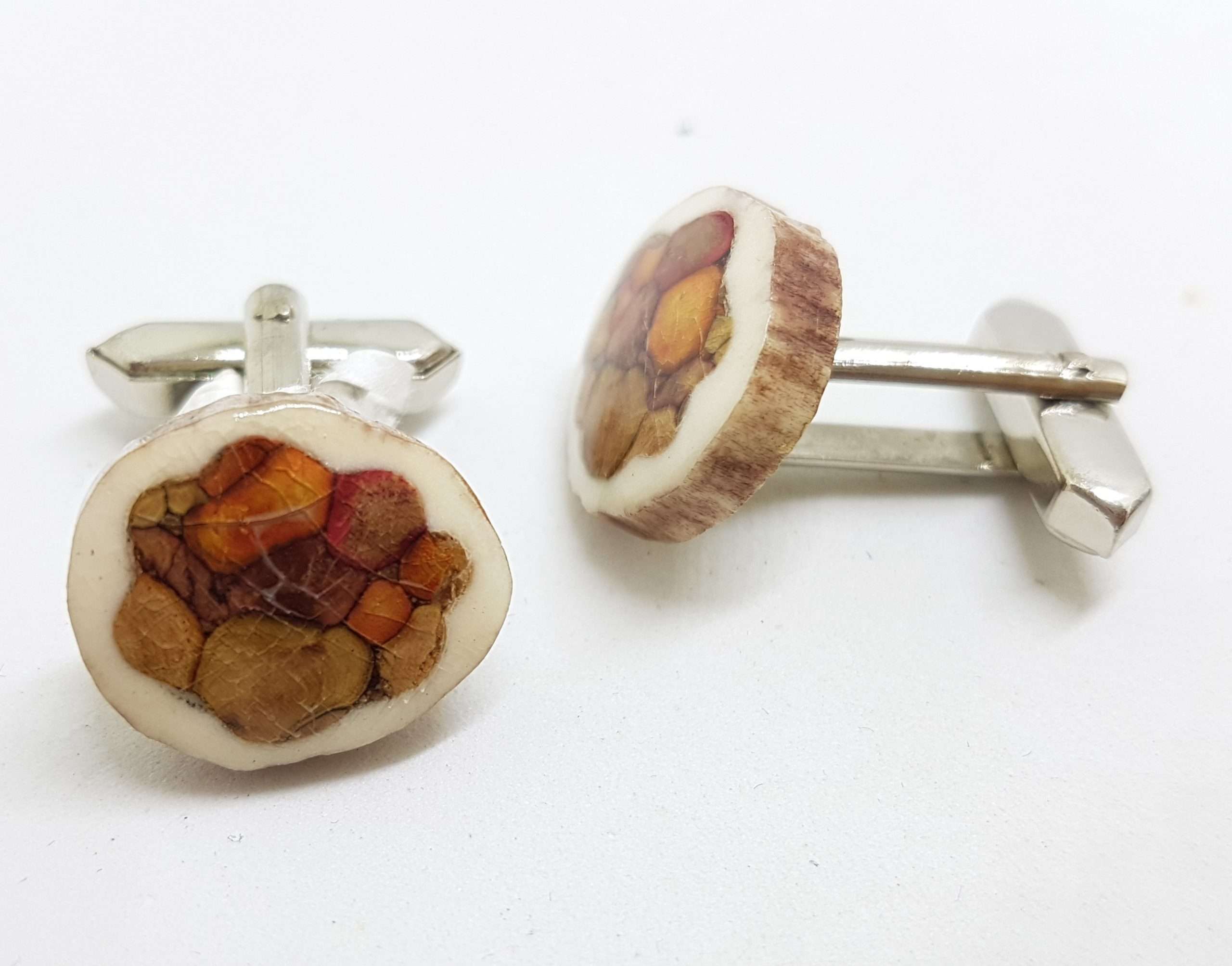 Vintage Costume White Cufflinks - Brown