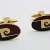 Vintage Costume Gold Plated Cufflinks - Oval - Black and Maroon P